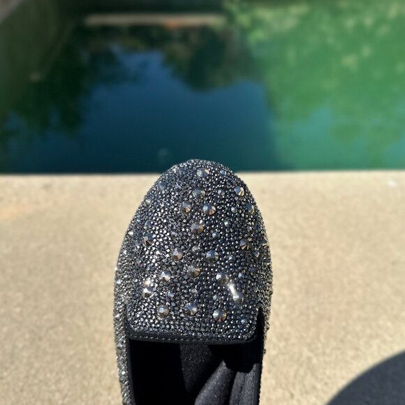 New Pewter Rhinestone Crystal Embellished Loafers Ballet Flat Ballerina Shoes - Picture 6 of 6
